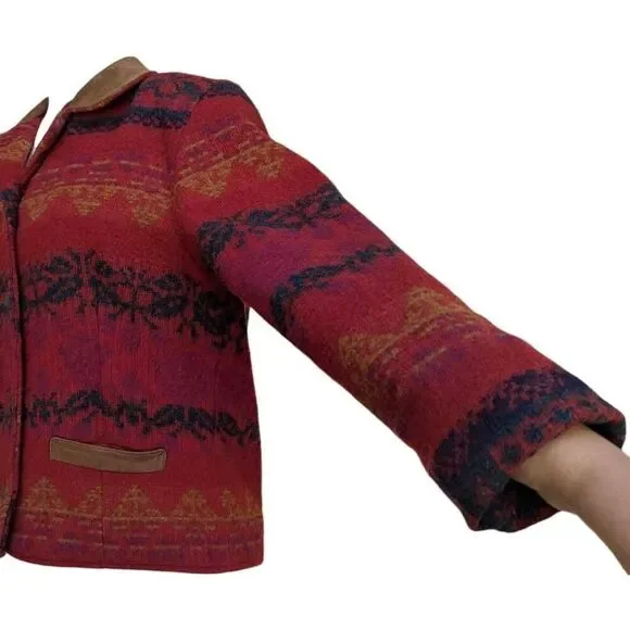 Vintage Woolrich Jacket Red Southwestern Aztec Suede Trim Wool USA Size S Button - Picture 10 of 10